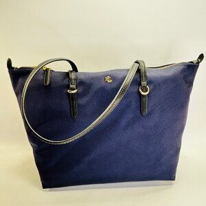 Ralph Lauren Keaton Medium Nylon Tote Navy Blue LRL Logo Lightweight Work Bag